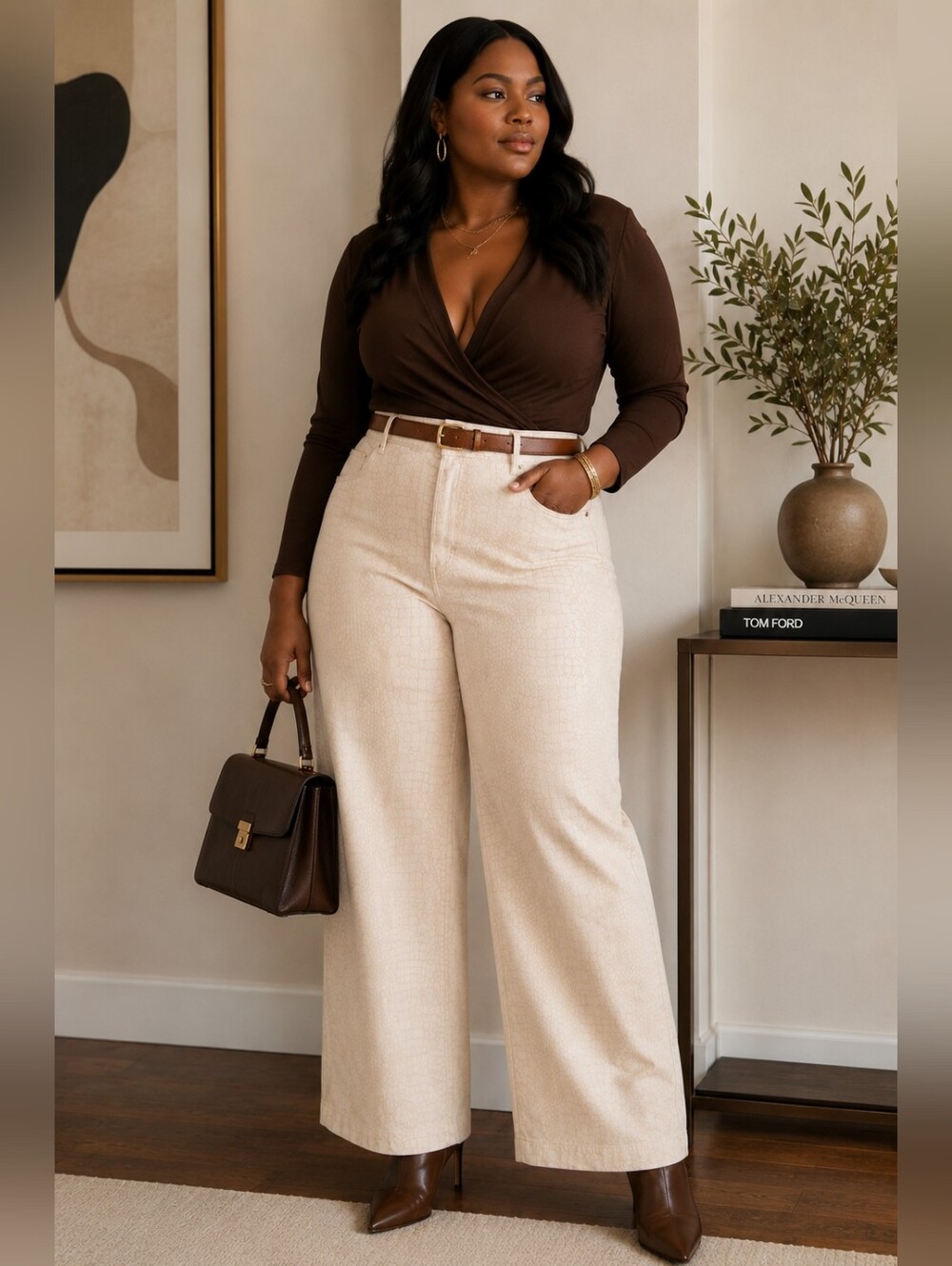 ✨ NWT ANA Faux Snakeskin High-Rise Wide Leg Pants | Size 14 | Chic Neutral State